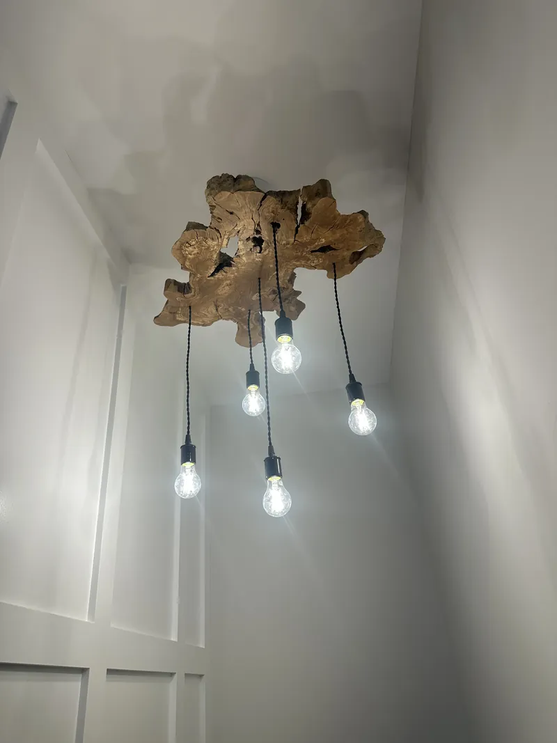 Live-edge wood pendant fixture — MTL Electric, Long Island