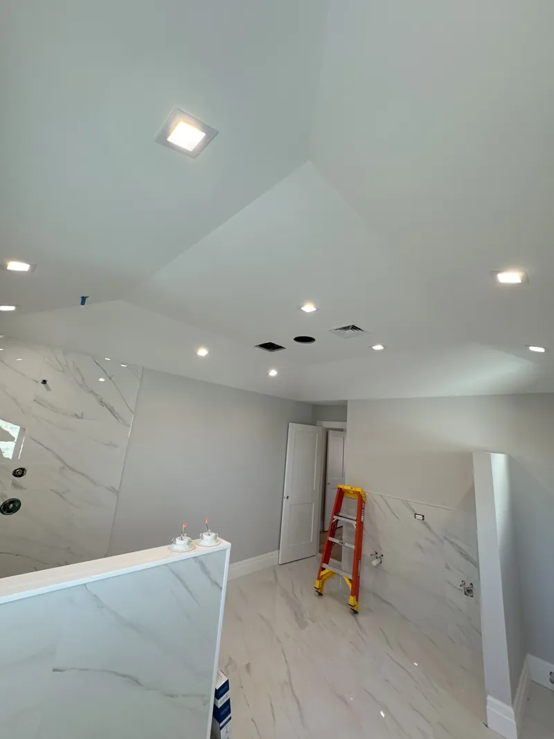 Recessed lighting layout in a marble kitchen — MTL Electric, Long Island